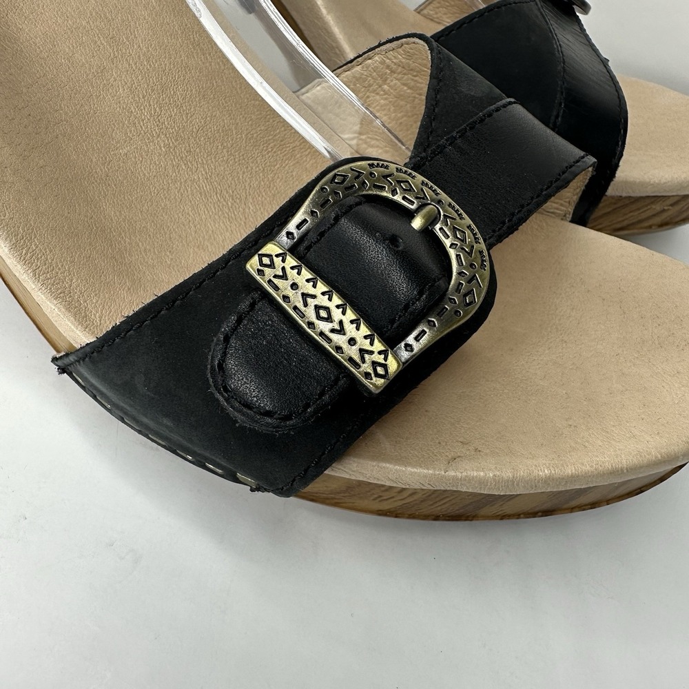 Dansko Anna Clogs Sandals Shoes Black Leather Buckle Strappy Heel Womens 41 10.5 - Picture 3 of 14